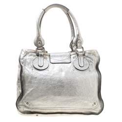 Pre Owned Chloe Silver Leather Paddington Tote