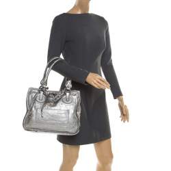 Pre Owned Chloe Silver Leather Paddington Tote