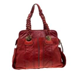 Pre Owned Chloe Red Leather Heloise Satchel