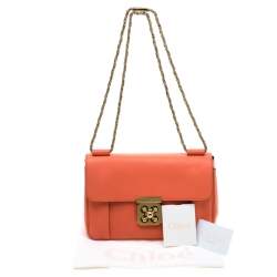 Pre Owned Chloe Coral Orange Leather Medium Elsie Shoulder Bag