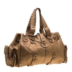 Pre Owned Chloe Metallic Gold Leather Silverado Satchel
