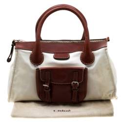 مملوكة مسبقًا Chloe Brown/Off-White Canvas and Leather Edith Shopper Tote