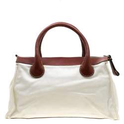 مملوكة مسبقًا Chloe Brown/Off-White Canvas and Leather Edith Shopper Tote