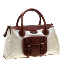 مملوكة مسبقًا Chloe Brown/Off-White Canvas and Leather Edith Shopper Tote