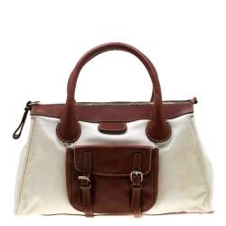 مملوكة مسبقًا Chloe Brown/Off-White Canvas and Leather Edith Shopper Tote