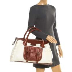 مملوكة مسبقًا Chloe Brown/Off-White Canvas and Leather Edith Shopper Tote