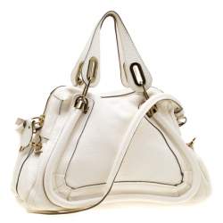 Pre Owned Chloe White Leather Medium Paraty Shoulder Bag