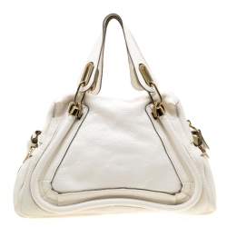 Pre Owned Chloe White Leather Medium Paraty Shoulder Bag