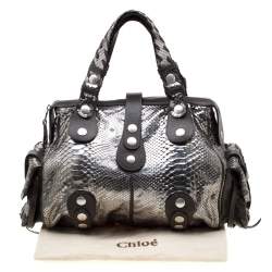 Pre Owned Chloe Metallic SIlver/Grey Python and Leather Silverado Satchel