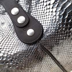 Pre Owned Chloe Metallic SIlver/Grey Python and Leather Silverado Satchel