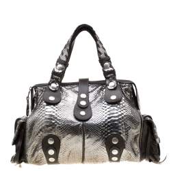 Pre Owned Chloe Metallic SIlver/Grey Python and Leather Silverado Satchel
