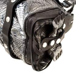 Pre Owned Chloe Metallic SIlver/Grey Python and Leather Silverado Satchel
