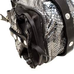 Pre Owned Chloe Metallic SIlver/Grey Python and Leather Silverado Satchel