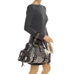 Pre Owned Chloe Metallic SIlver/Grey Python and Leather Silverado Satchel