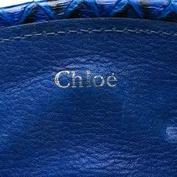 Pre Owned Chloe Blue Leather and Python Trim Flap Shoulder Bag