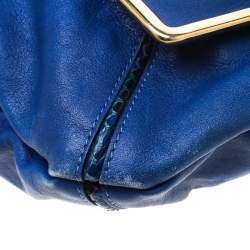 Pre Owned Chloe Blue Leather and Python Trim Flap Shoulder Bag