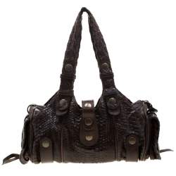 Chloe Dark Brown Python and Leather Silverado Satchel