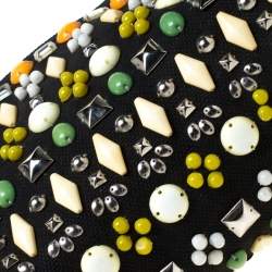Chloe Black Canvas and Leather Beads Embellished Hobo