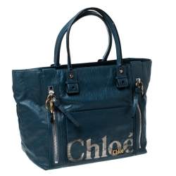 Pre Owned Chloe Blue Leather Eclipse Tote