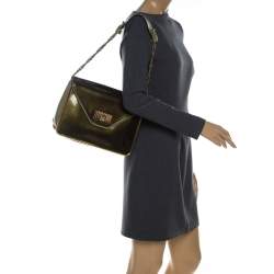 Pre Owned Chloe Olive Green Leather and Patent Leather Medium Sally Flap Shoulder Bag