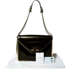 Pre Owned Chloe Olive Green Leather and Patent Leather Medium Sally Flap Shoulder Bag