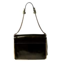 Pre Owned Chloe Olive Green Leather and Patent Leather Medium Sally Flap Shoulder Bag