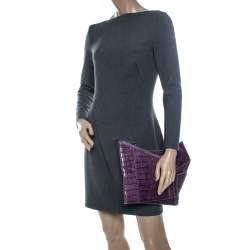 Pre Owned Chloe Purple Crocodile Embossed Freja Origami Clutch