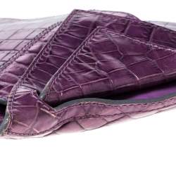 Pre Owned Chloe Purple Crocodile Embossed Freja Origami Clutch