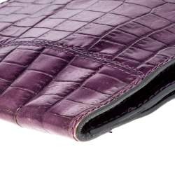 Pre Owned Chloe Purple Crocodile Embossed Freja Origami Clutch
