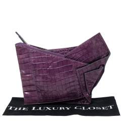 Pre Owned Chloe Purple Crocodile Embossed Freja Origami Clutch