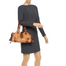 Pre Owned Chloe Brown/Tan Python and Leather Silverado Satchel