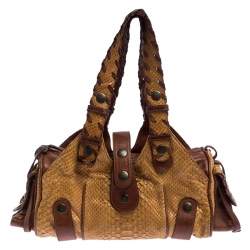 Pre Owned Chloe Brown/Tan Python and Leather Silverado Satchel