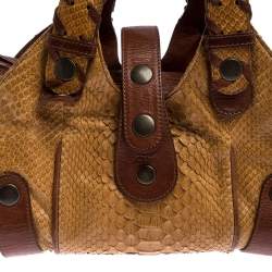 Pre Owned Chloe Brown/Tan Python and Leather Silverado Satchel
