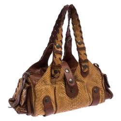 Pre Owned Chloe Brown/Tan Python and Leather Silverado Satchel