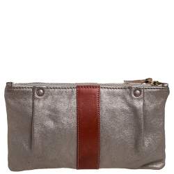 Pre Owned Chloe Metallic Silver Leather Nicosi Pouch