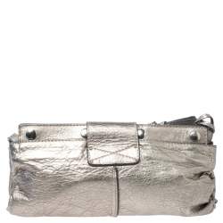 Pre Owned Chloe Metallic Gold Leather Padlock Chain Clutch