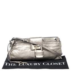 Pre Owned Chloe Metallic Gold Leather Padlock Chain Clutch