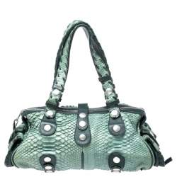 Pre Owned Chloe Green Python and Leather Silverado Satchel