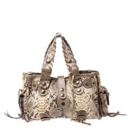 Pre Owned Chloe Light Brown Python and Leather Silverado Satchel