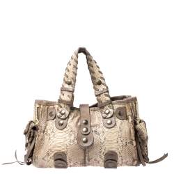 Pre Owned Chloe Light Brown Python and Leather Silverado Satchel