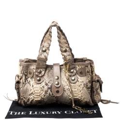 Pre Owned Chloe Light Brown Python and Leather Silverado Satchel