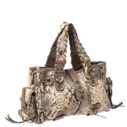 Pre Owned Chloe Light Brown Python and Leather Silverado Satchel