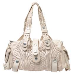 Pre Owned Chloe Off White Python and Leather Silverado Satchel
