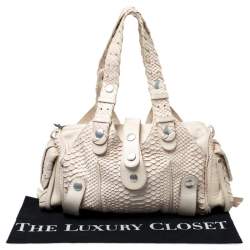 Pre Owned Chloe Off White Python and Leather Silverado Satchel