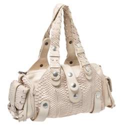 Pre Owned Chloe Off White Python and Leather Silverado Satchel