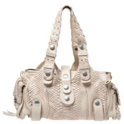 Pre Owned Chloe Off White Python and Leather Silverado Satchel