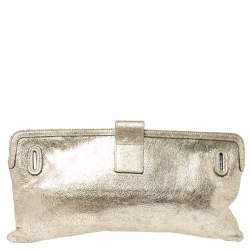 Pre Owned Chloe Gold Metallic Textured Leather Clutch