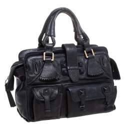 Pre Owned Chloe Midnight Blue Leather Front Pocket Tote