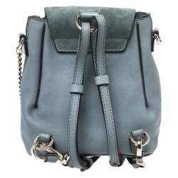 Pre Owned Chloe Cloudy Blue Leather and Suede Mini Faye Daye Backpack