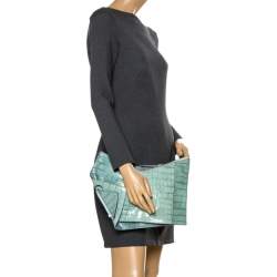 Pre Owned Chloe Green Crocodile Embossed Freja Origami Clutch